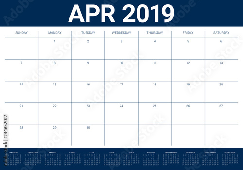 April 2019 desk calendar vector illustration
