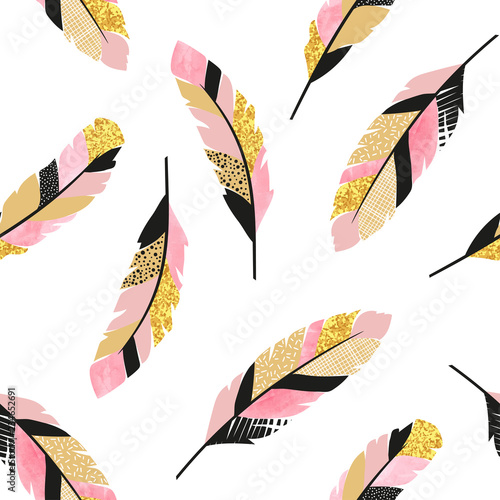 Seamless vector pattern with abstract decorative feathers.