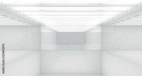 Contemporary future concept background. Empty futuristic clean white box interior room With Light. 3D Rendering