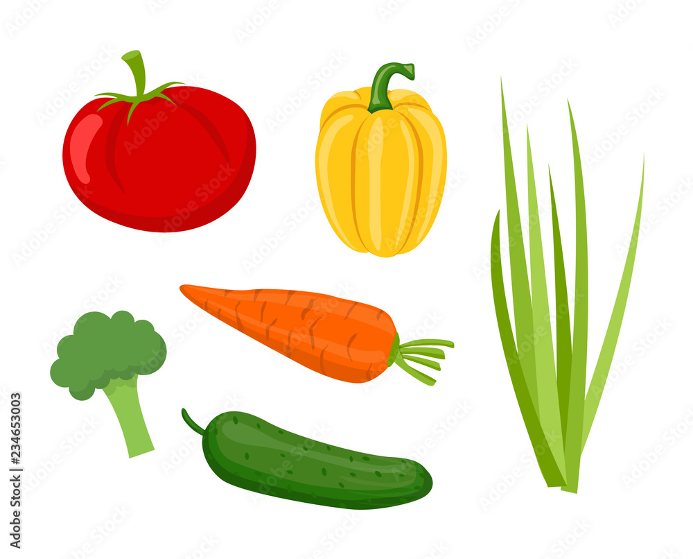 Plakat Cucumber and Tomatoes Set Vector Illustration