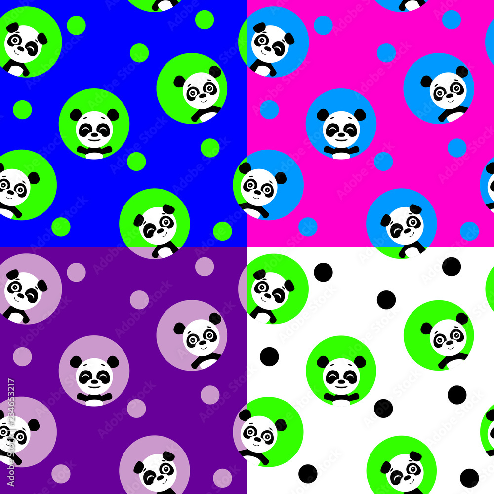 Vector set collection design seamless pattern with cute funny animal panda. Vector set collection design seamless pattern with cute funny animal panda.