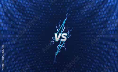 Versus logo with holographic background. Lightning logo with flashes. Cyber sport tournament screen design. Eps10 vector