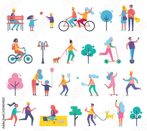 Skating Person on Scooter Set Vector Illustration