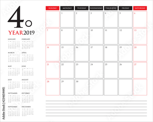 April 2019 desk calendar vector illustration