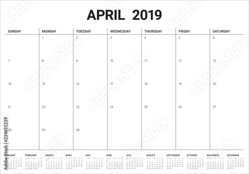 April 2019 desk calendar vector illustration
