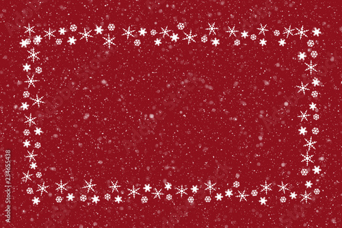Red snowy background with white snowflake rectangle.