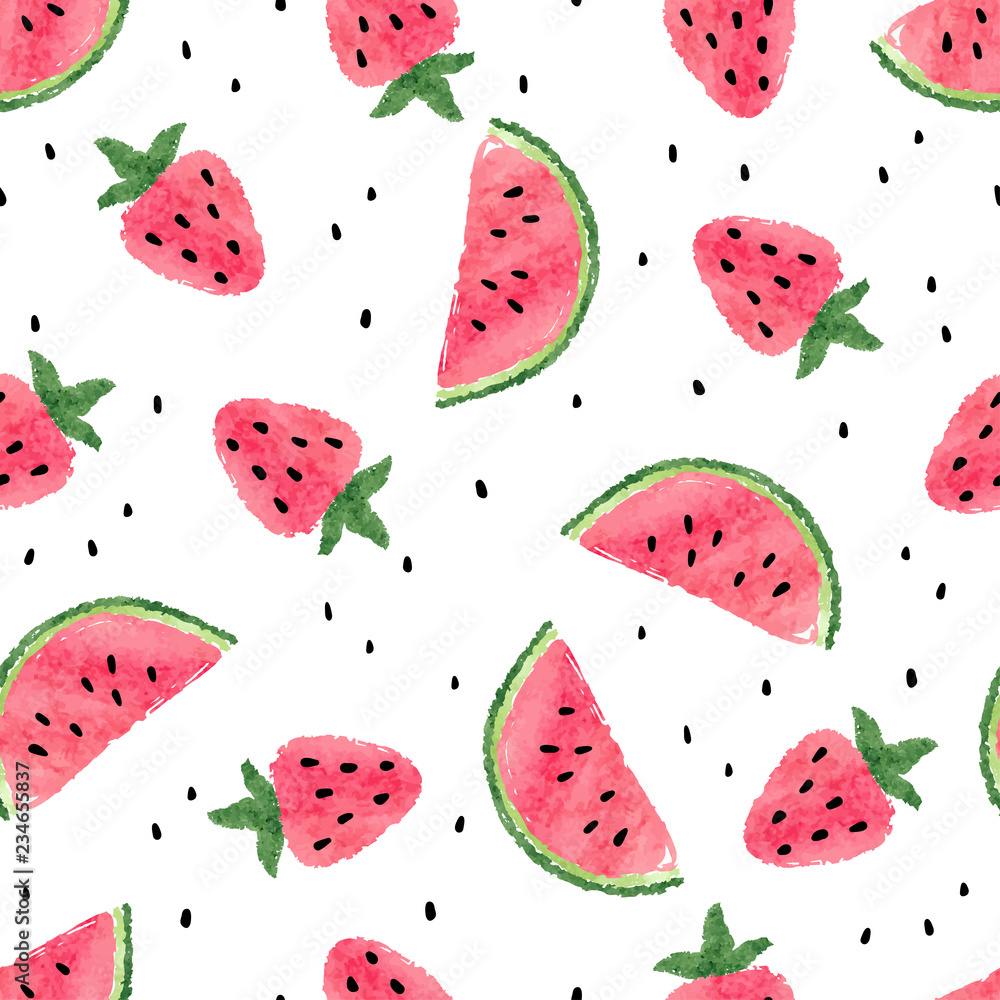Seamless watercolor watermelon and strawberry pattern. Seamless watercolor watermelon and strawberry pattern.