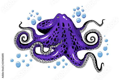 Cartoon violet purple octopus clip-art isolated on white background illustration
