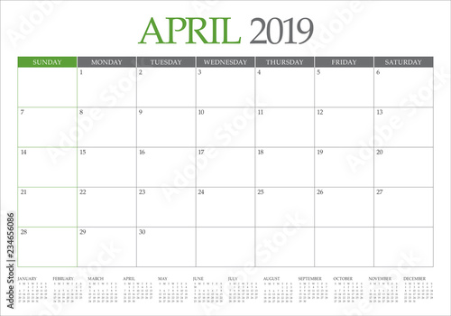 April 2019 desk calendar vector illustration