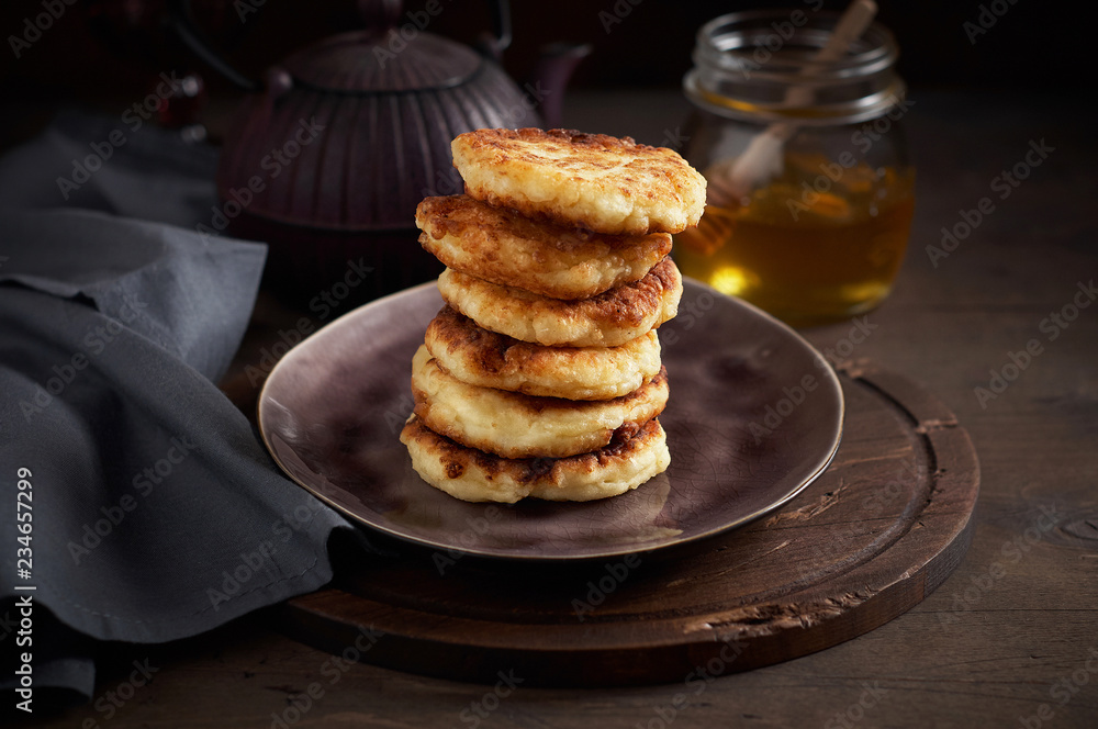 Russian fried quark pancakes syrnyky or tvorozhniki