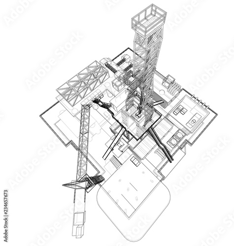 Offshore oil rig drilling platform concept. Vector