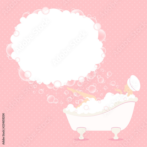 Woman In Bathtub Soap Bubbles Dots Pink