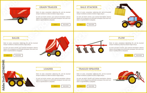 Grain Trailer Bale Stacker Set Vector Illustration