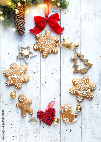 Christmas holidays decoration card background; Christmas flat lay ornament;