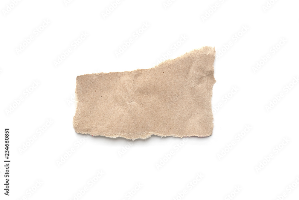 Ripped vintage paper background. Torn brown paper on white.