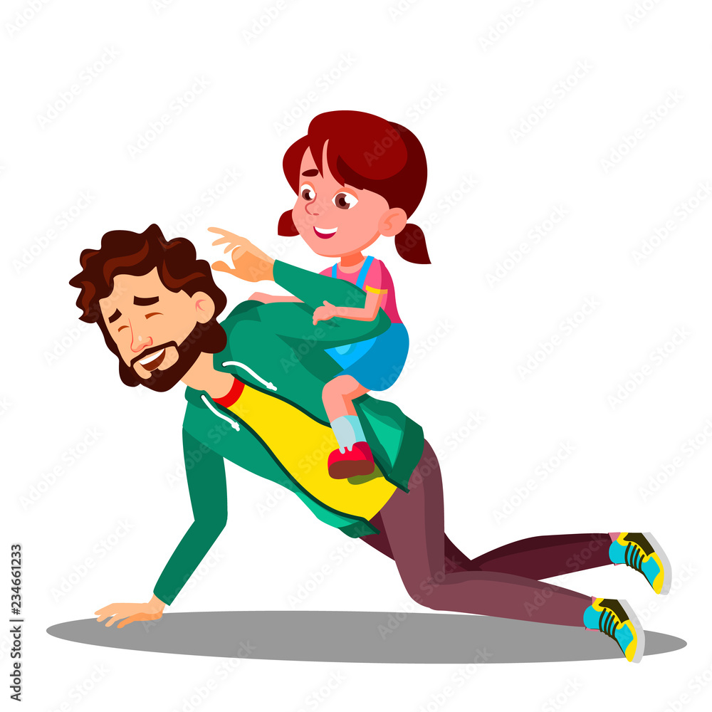Father Rolling On His Back A Small Daughter Vector. Isolated Illustration Father Rolling On His Back A Small Daughter Vector. Isolated Illustration