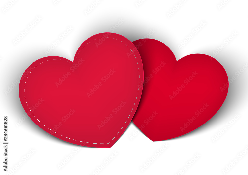 two beautiful red hears with shadows two beautiful red hears with shadows