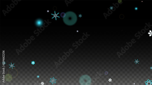 Christmas Vector Background with Blue Falling Snowflakes Isolated on Transparent Background. Realistic Snow Sparkle Pattern. Snowfall Overlay Print. Winter Sky. Design for Party Invitation.