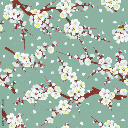 Seamless Pattern with Flowering Branches