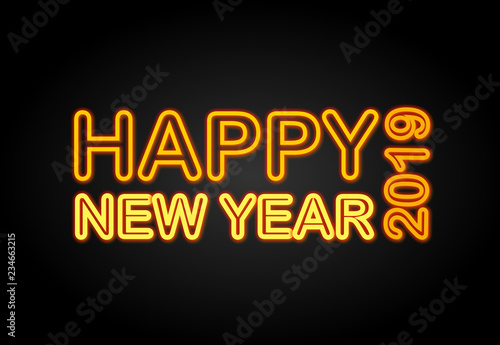 yellow shape happy new year 2019 words on dark background