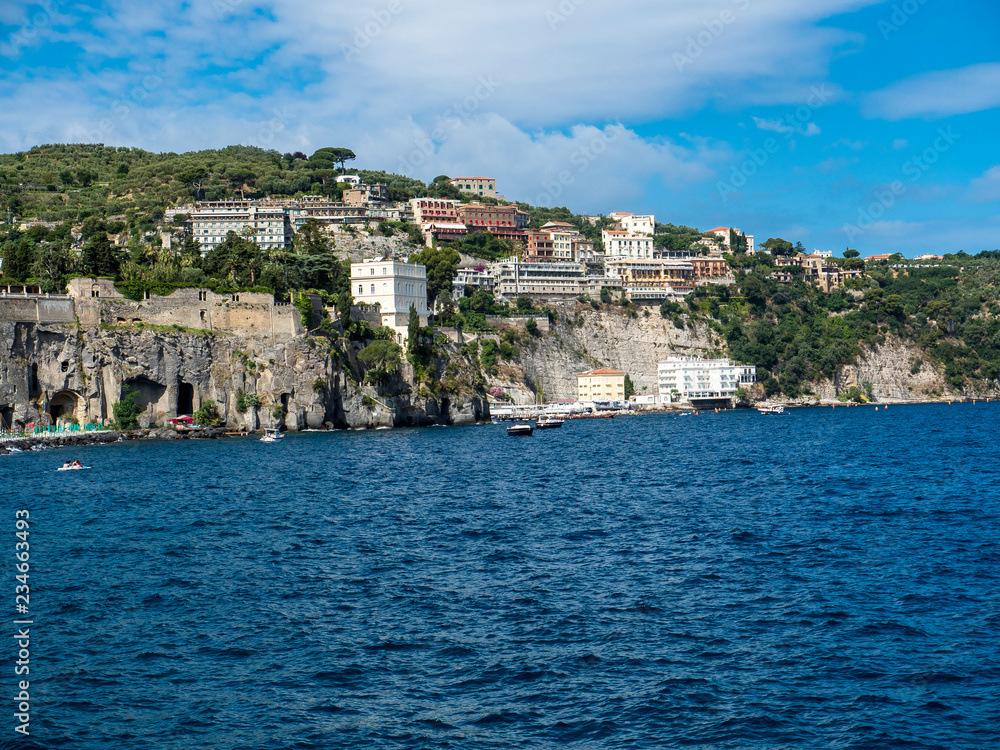 Cliff with hotels, Sorrento, Gulf of Naples, Campania, Italy