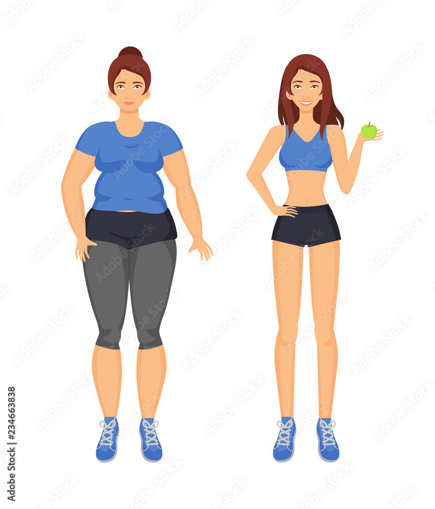 Woman Fat and Sportive Lady Vector Illustration Woman Fat and Sportive Lady Vector Illustration