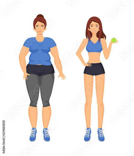 Woman Fat and Sportive Lady Vector Illustration