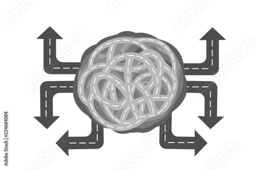 Illustration of knot forming road with arrows pointing different directions