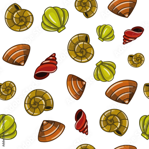 Ocean seamless pattern with colorful seashells vector illustration