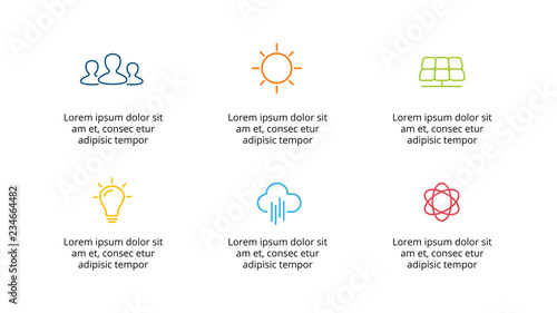 Vector infographic template. Presentation slide template. Ecology icons concept with 6 options  parts  steps  processes.