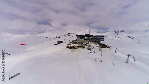 Mountain top station in snow, Switzerland
