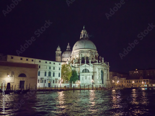 The Basilica di Santa Maria della Salute - Venice. Night view.