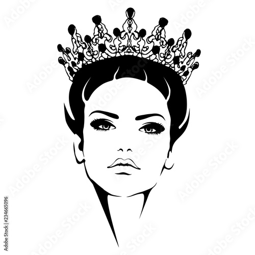 Tableau sur toile Woman in crown. Queen Black and white silhouette