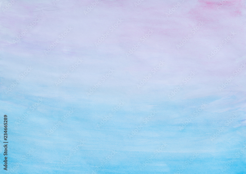 Obraz premium Abstract pink and blue watercolor gradient fill background with watercolour stains and paper texture.