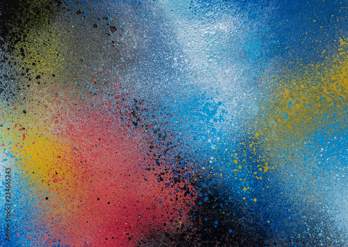Full frame photo of a colorful and splattered spray paint background.