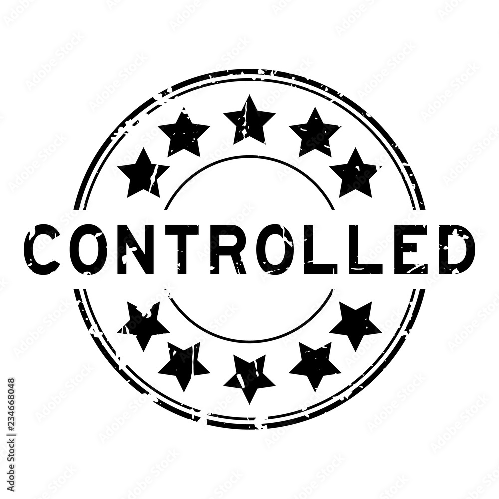 Grunge black controlled with star icon round rubber stamp on white background Grunge black controlled with star icon round rubber stamp on white background
