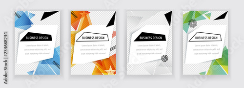 Set of business white banners with triangle design elements. Abstract vector background. Clean design for business, medicine, technology, pharmacy, department stores, shops.