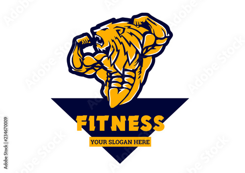 Sport strong bodybuilder lion, illustration, cartoon, clipart, logo