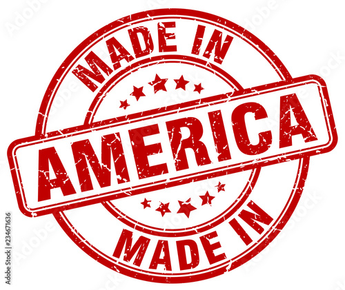 made in America red grunge round stamp