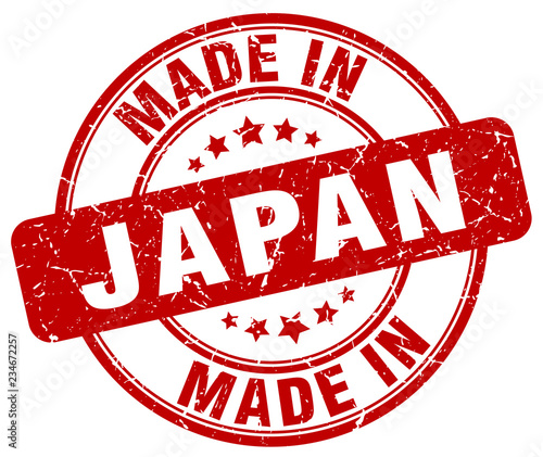 made in Japan red grunge round stamp