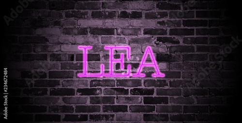 Obraz na plátně first name Lea in pink neon on brick wall