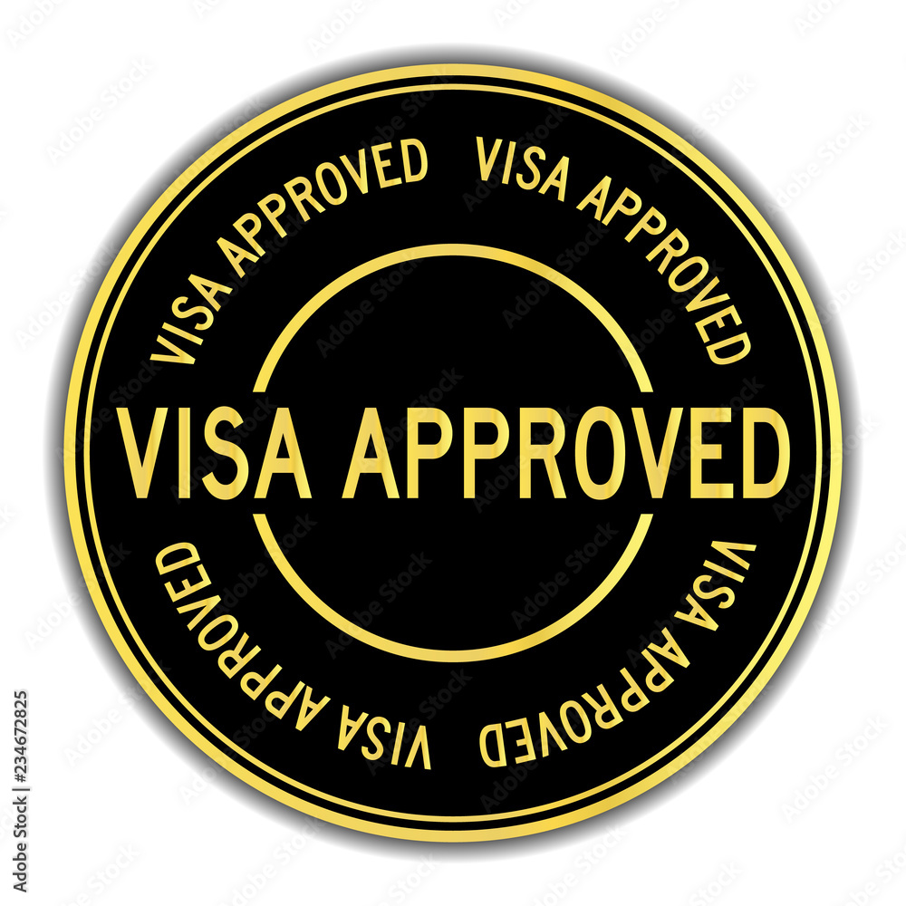 Black and gold color sticker in word visa approved on white background