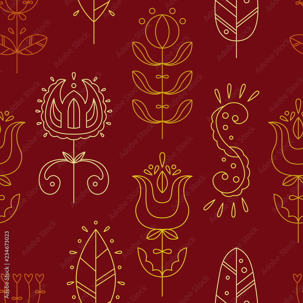 Vector seamless pattern in Scandinavian style. Flat style. Flowers and doodles. Vector seamless pattern in Scandinavian style. Flat style. Flowers and doodles.