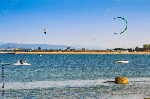 Canvas Print Kite surfing in Arousa Island