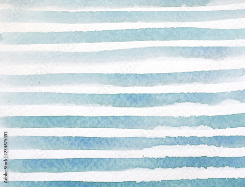 Blue horizontal line watercolor background, hand painted,