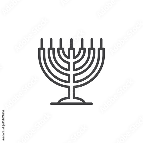 Hanukkah menorah outline icon. linear style sign for mobile concept and web design. Jewish menorah simple line vector icon. Judaism symbol, logo illustration. Pixel perfect vector graphics