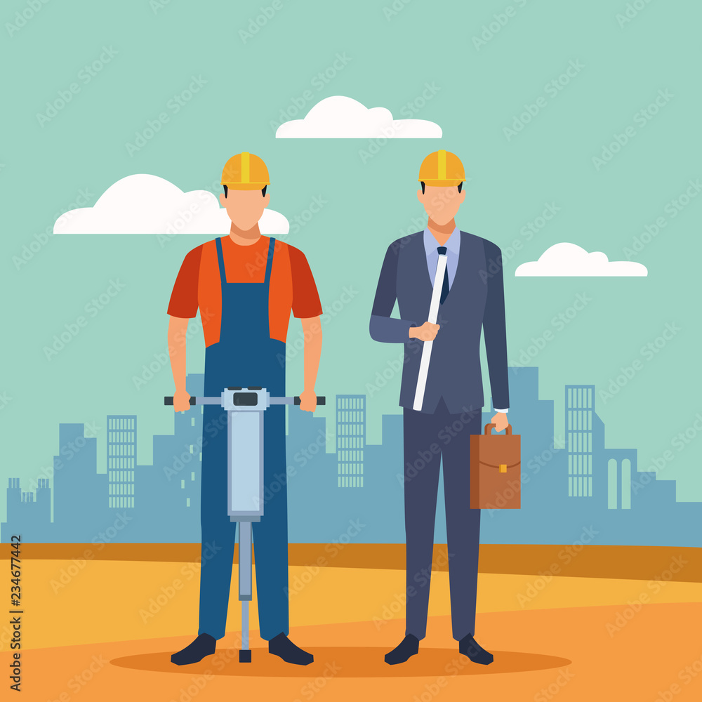 Construction worker and architect Construction worker and architect