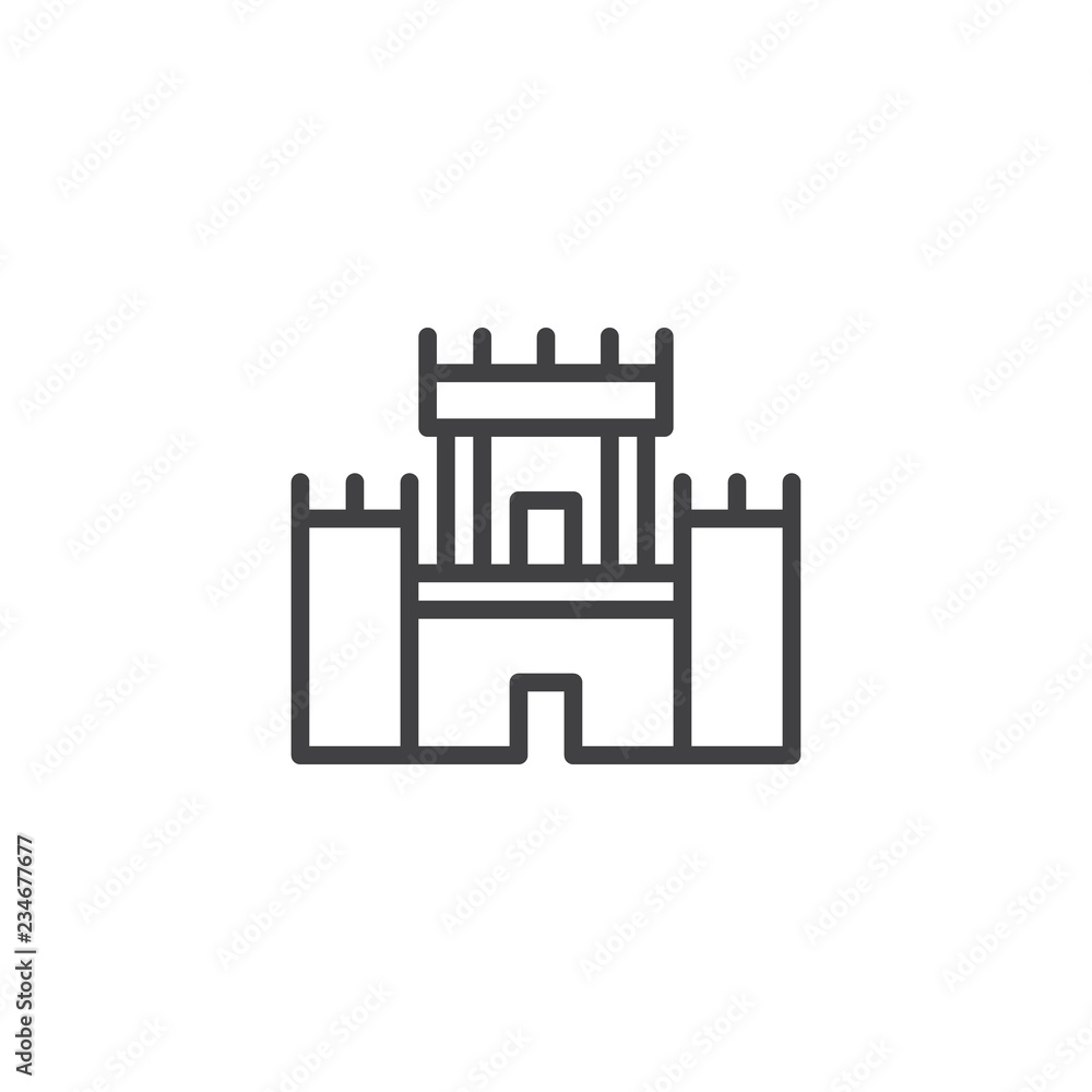 Castle fort outline icon. linear style sign for mobile concept and web design. Jewish monument simple line vector icon. Symbol, logo illustration. Pixel perfect vector graphics