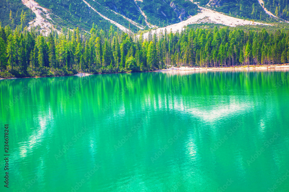 Scenery of Braies lake in Italy 