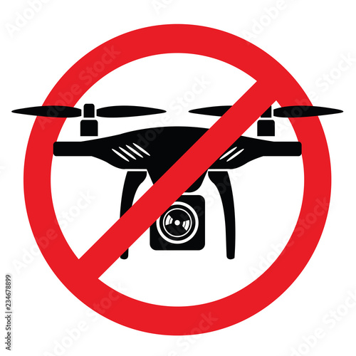 No drone zone sign. No drones icon vector. Flights with drone prohibited.